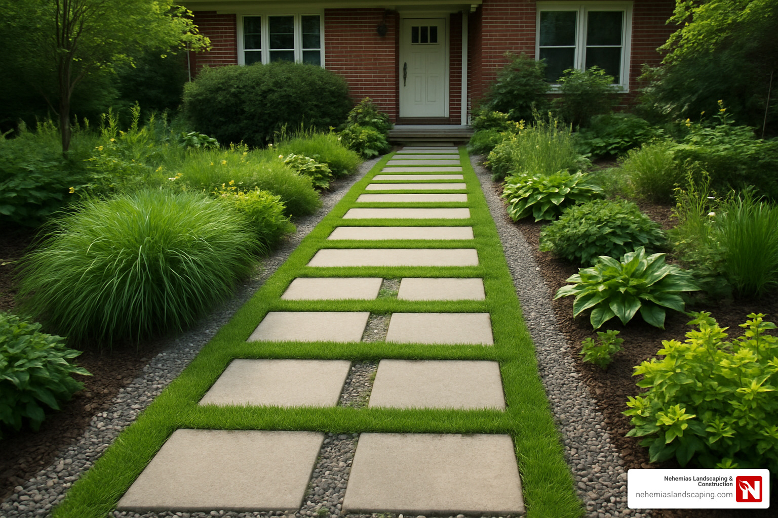 permeable paver walkway with plantings - Patio and walkway ideas