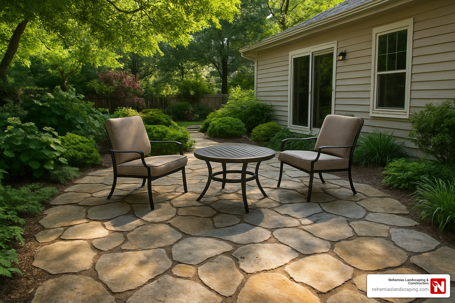 flagstone courtyard with seating area - Patio and walkway ideas
