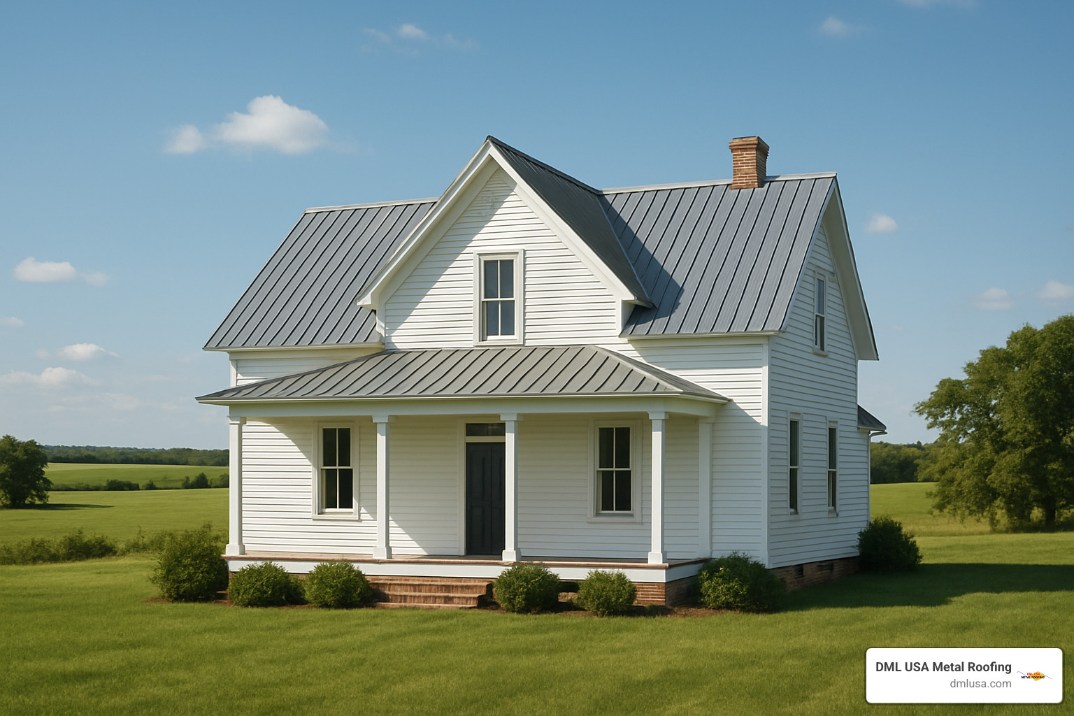 Corrugated metal roof on farmhouse style home - Residential metal roof types