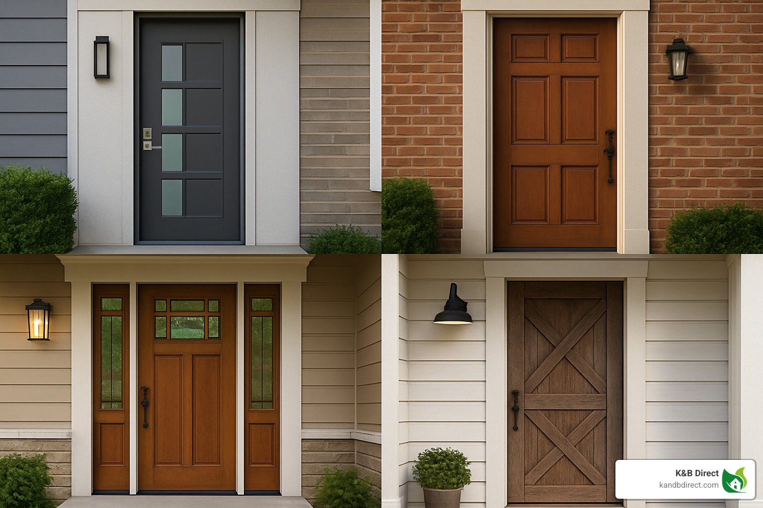 collage of different door styles including modern, traditional, craftsman and farmhouse styles - main entrance door