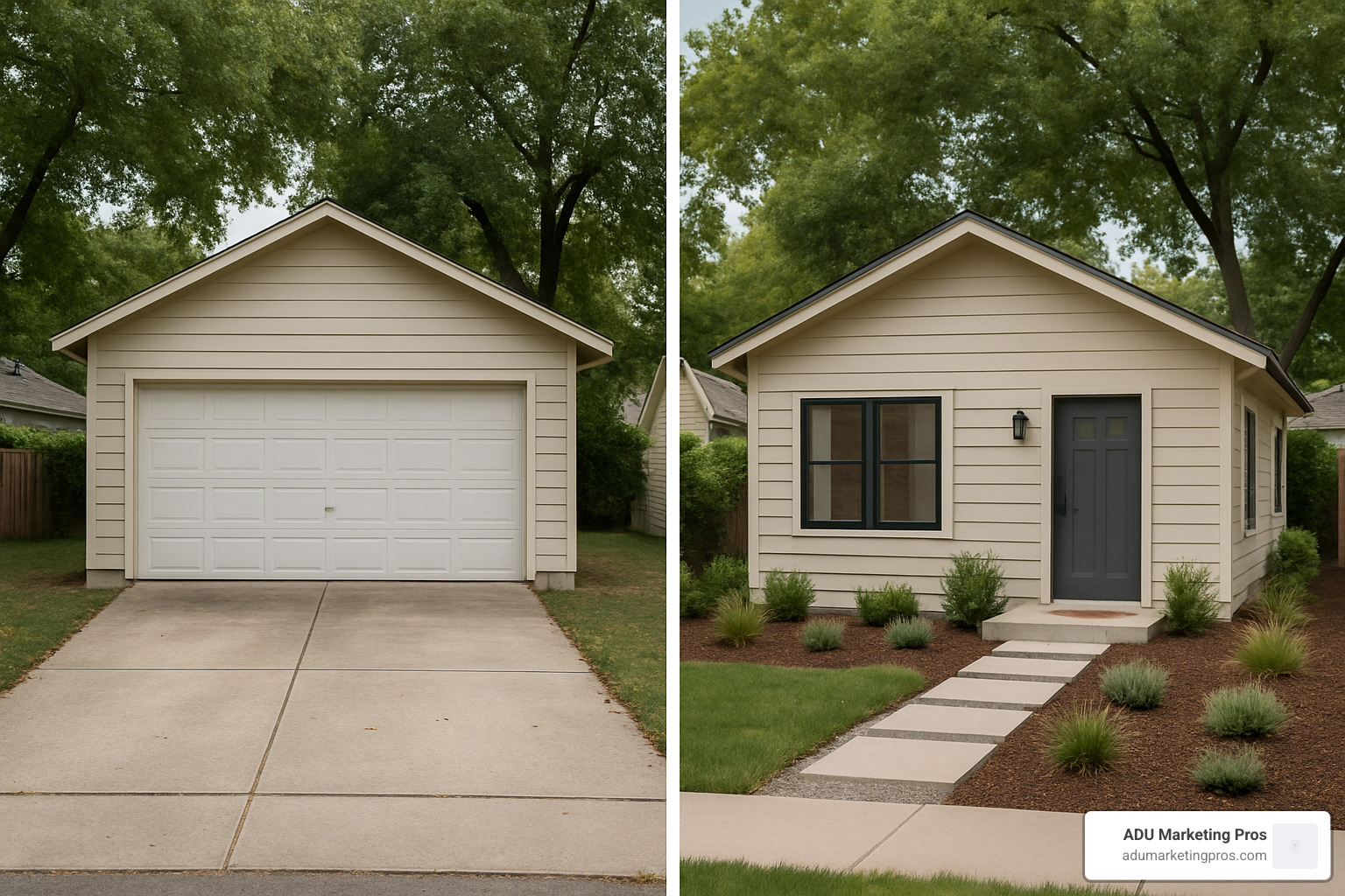 before-after garage conversion to ADU - adu building plans