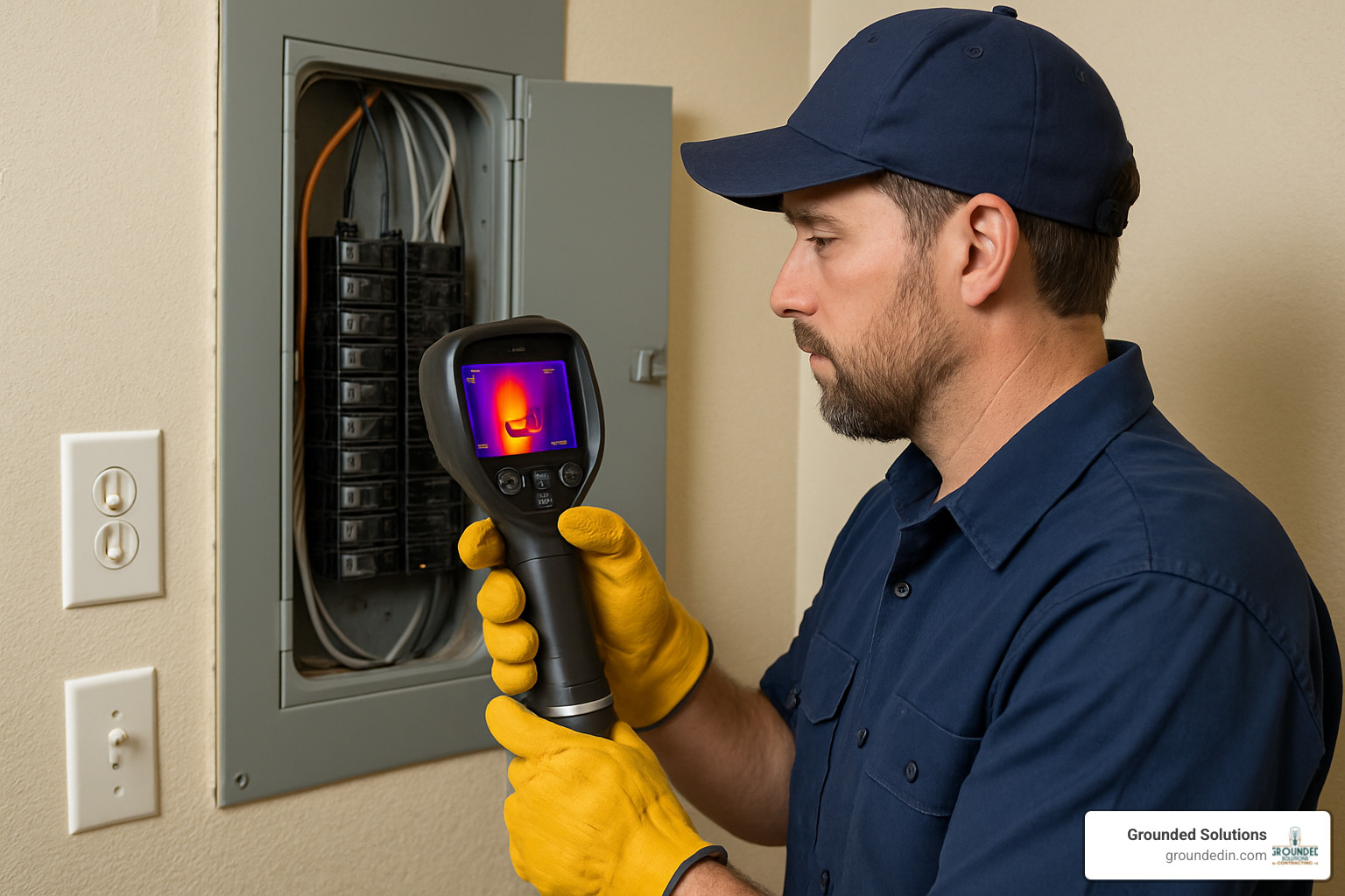 technician using thermal camera to detect electrical hotspots - 24 hour emergency electrician