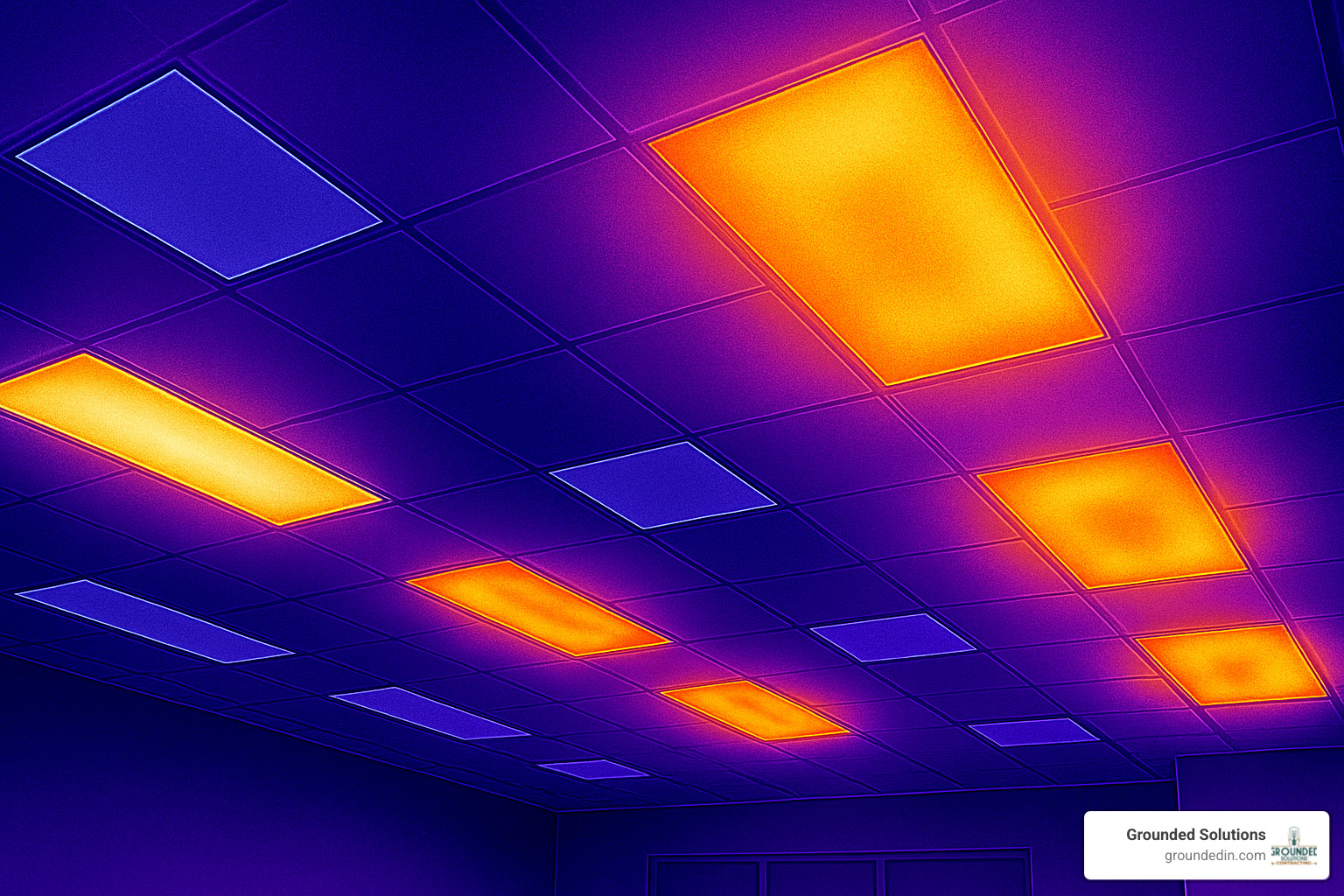 Thermal camera showing cooler LED fixtures compared to hot traditional lighting - LED lighting upgrades