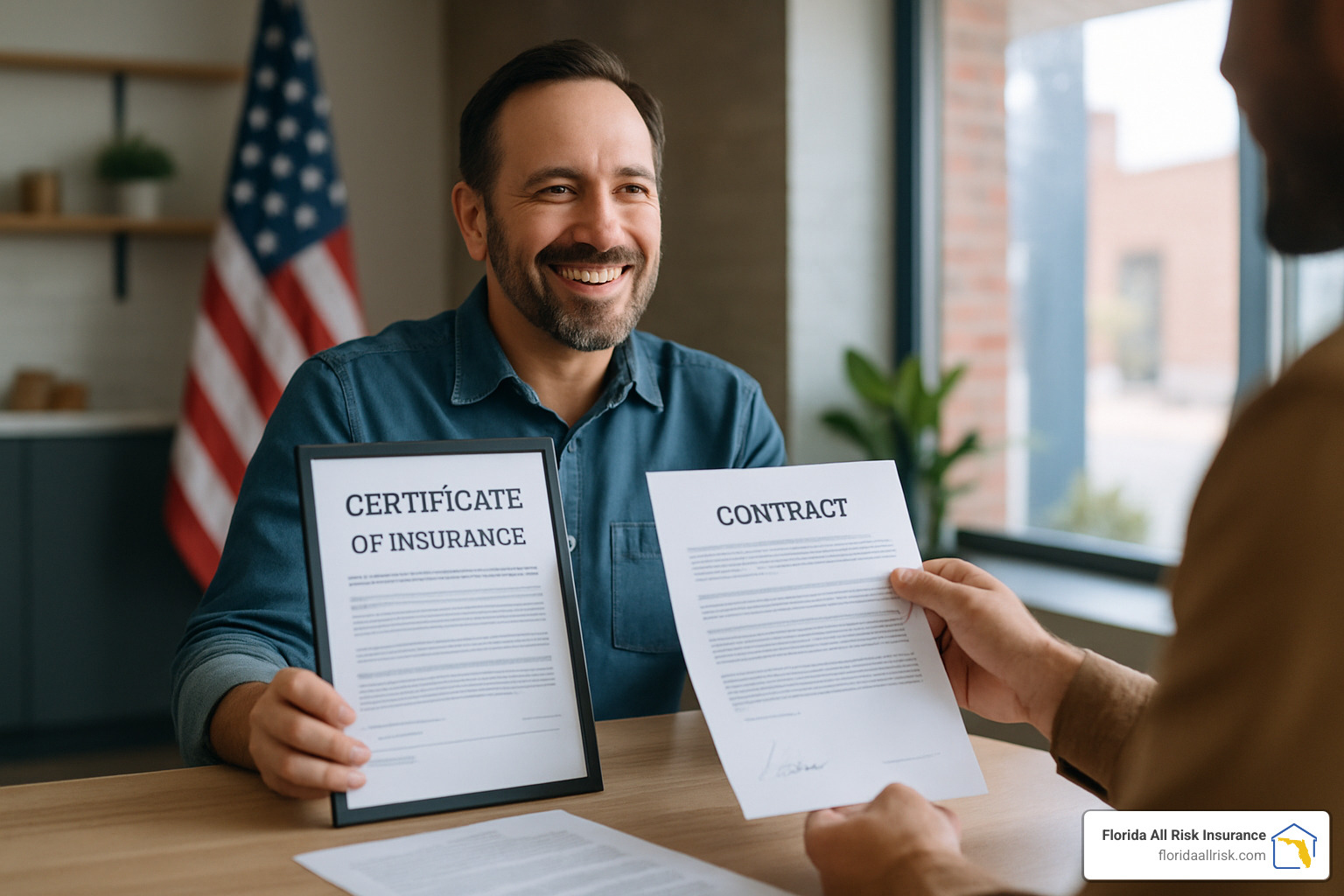 Small business owner receiving a contract after showing certificate of insurance - gl insurance quote
