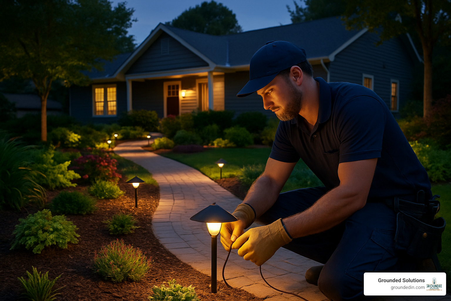 LED landscape lighting installation - energy efficient outdoor lighting