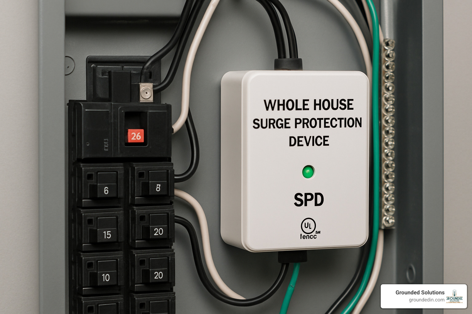 SPD mounted at breaker panel - Home surge protection system