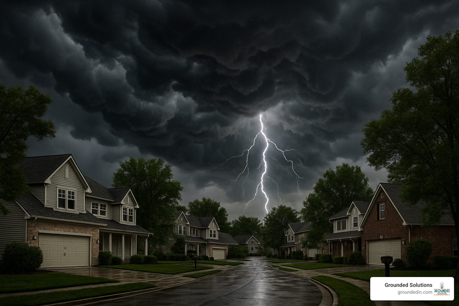 storm over Indianapolis neighborhood - Home surge protection system