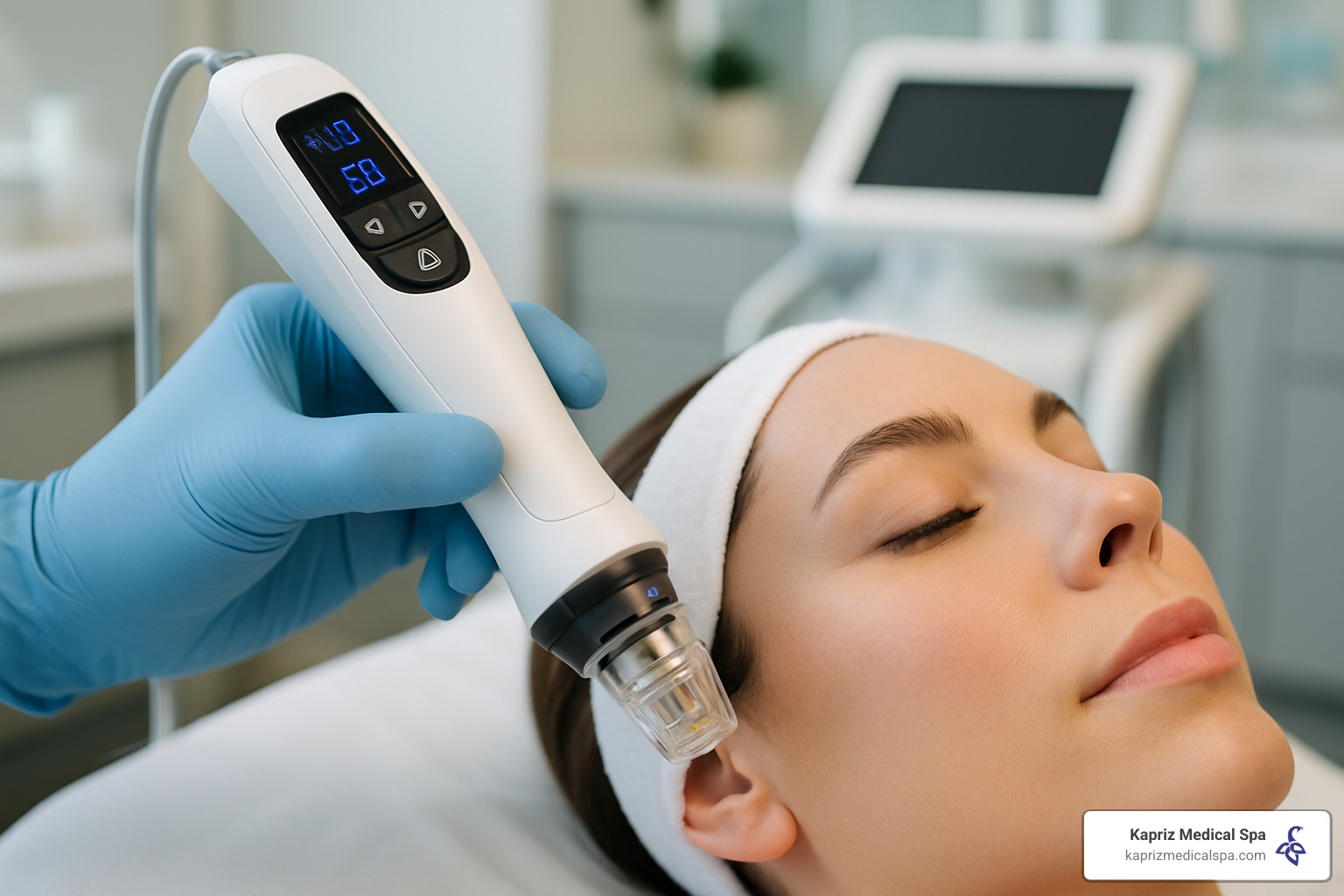 RF microneedling handpiece in use - microneedling jacksonville beach fl