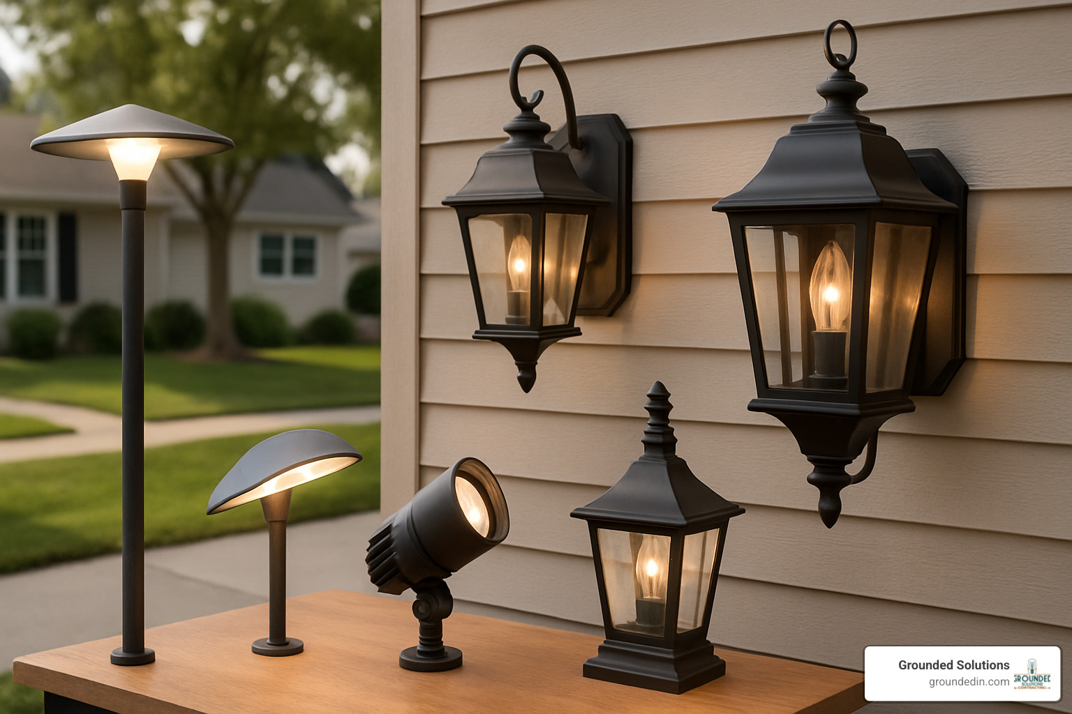 assorted exterior lighting fixture styles - exterior lighting installation services