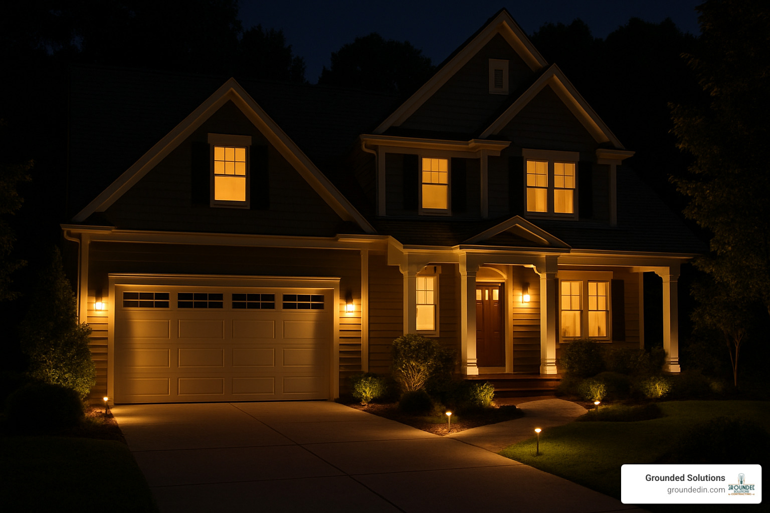 well-lit driveway and home entry - exterior lighting installation services