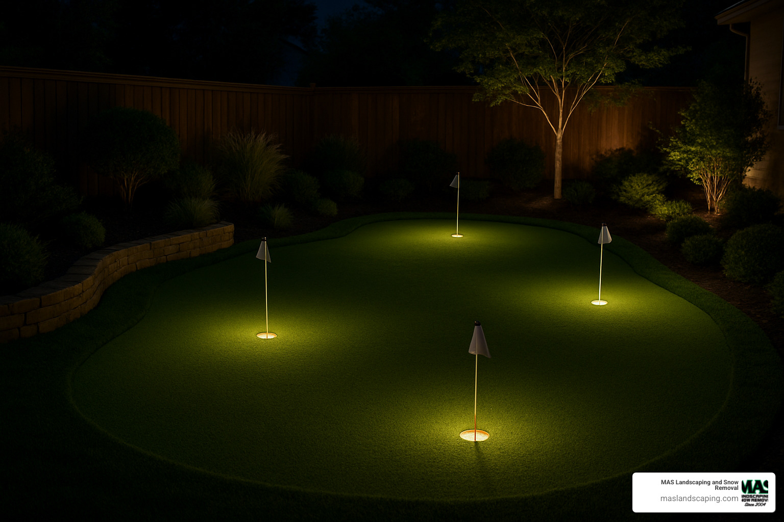 artificial turf putting green with cup lights - artificial turf installation estimate