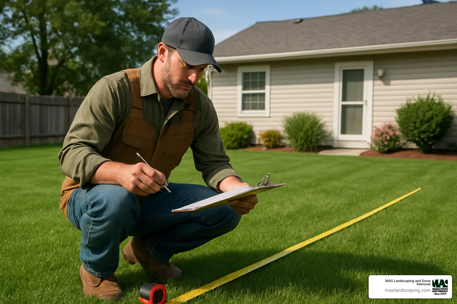 contractor measuring yard for artificial turf installation - artificial turf installation estimate