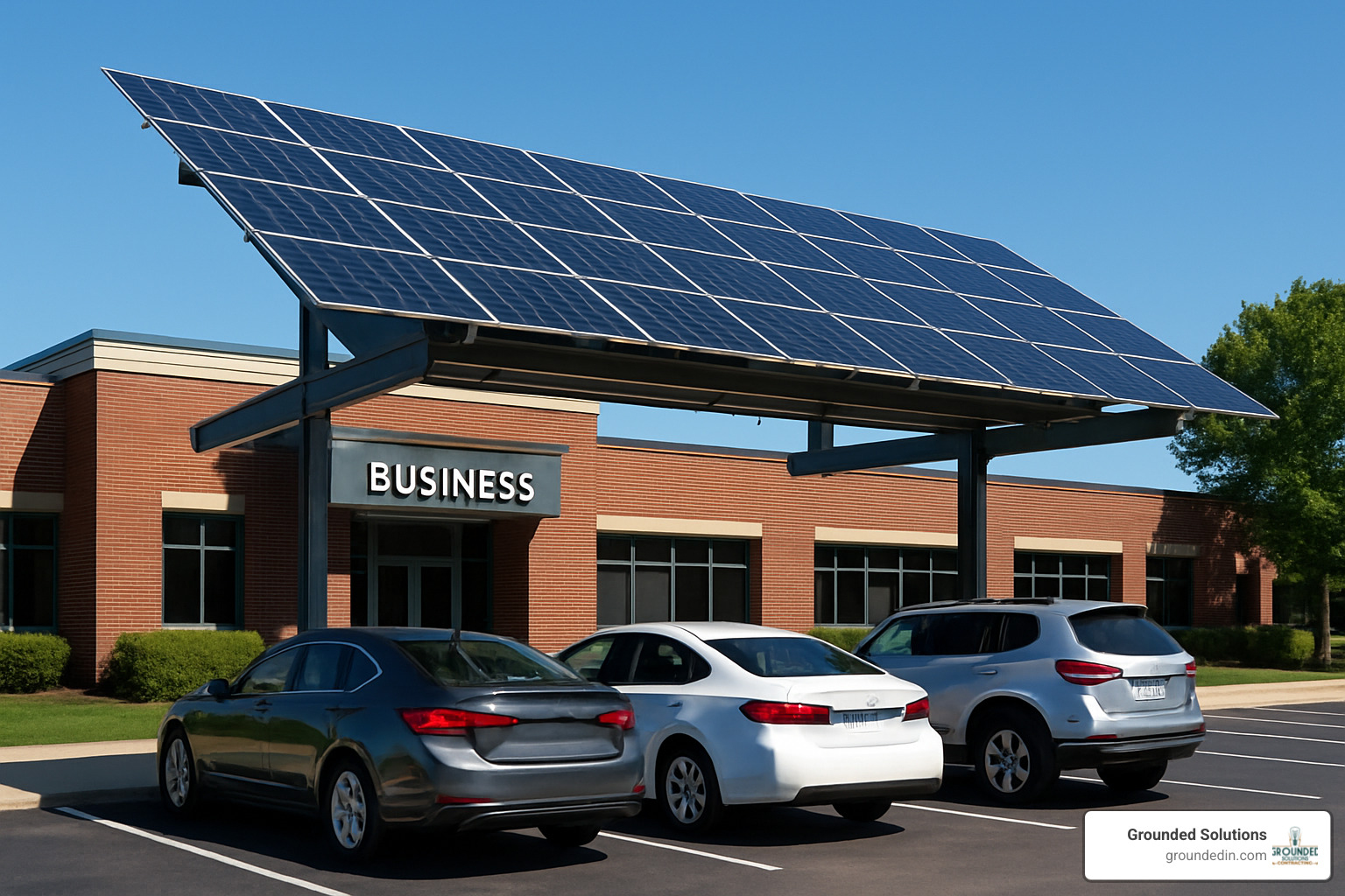 solar carport installation at Indianapolis business - commercial solar panel contractors