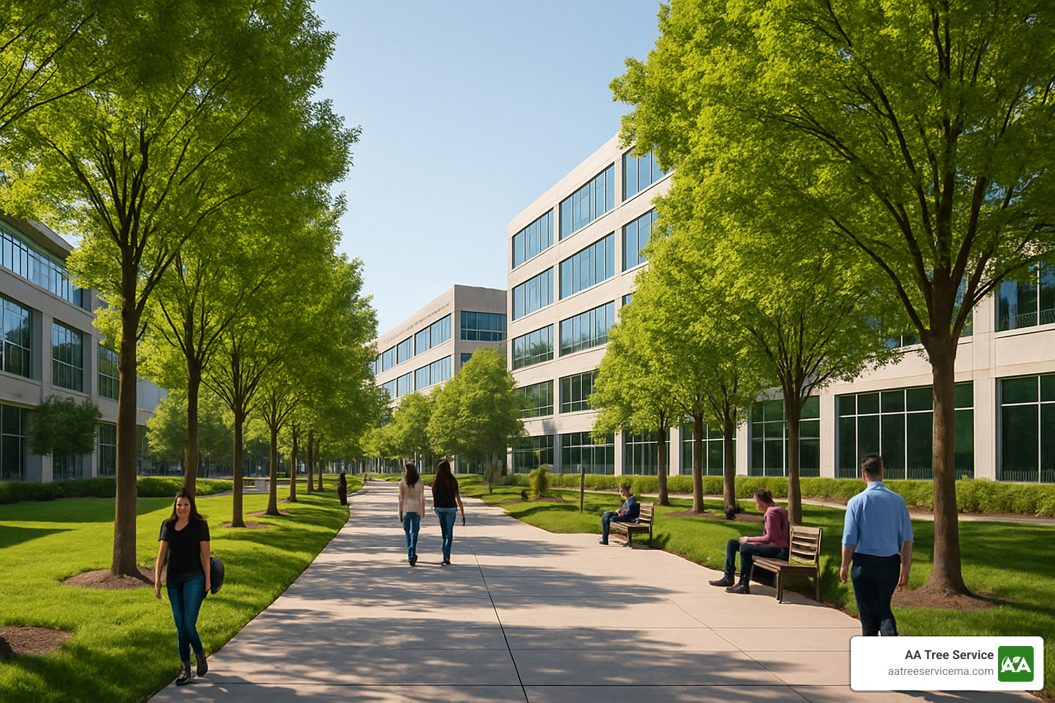 commercial campus with tree rows - Tree planting services