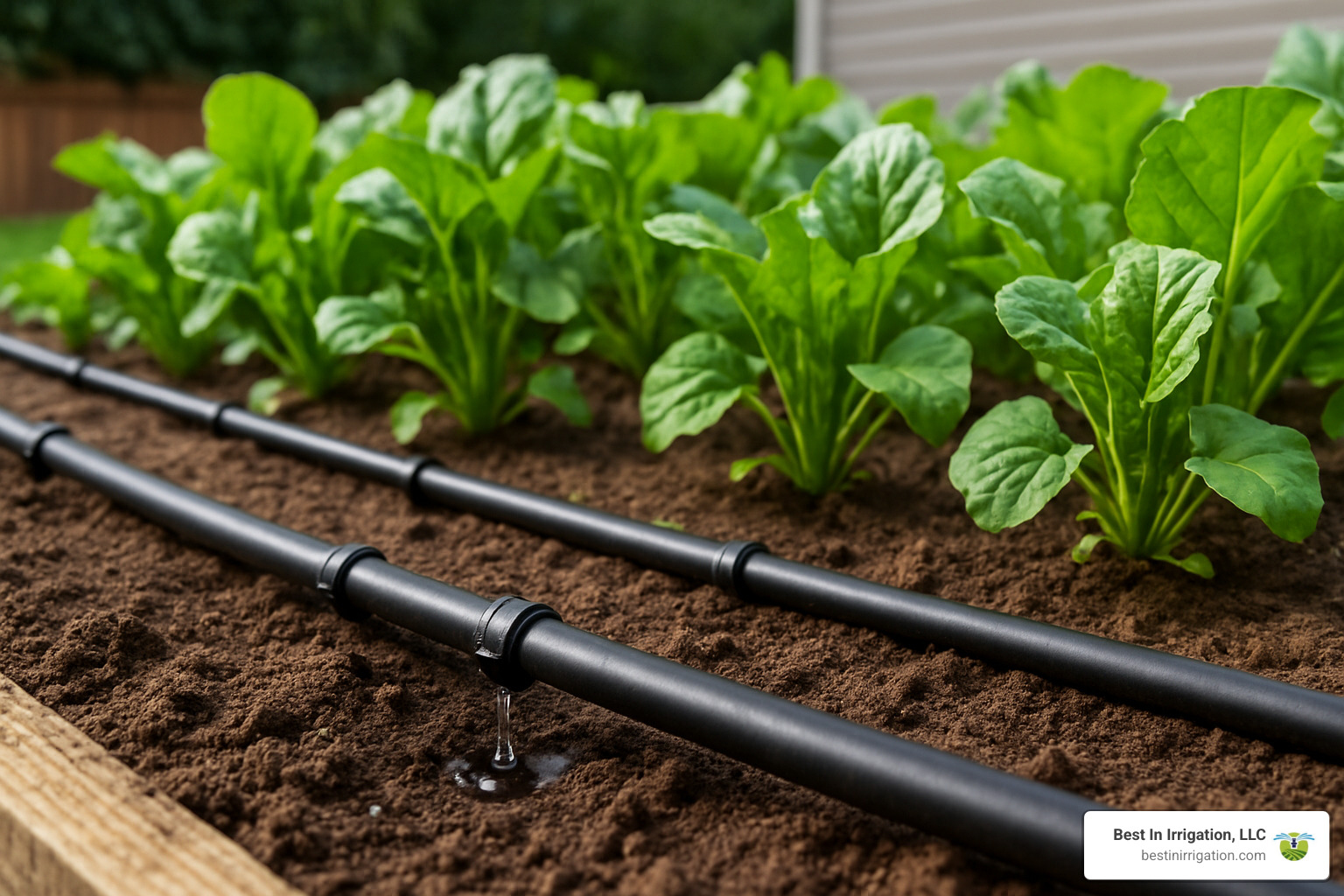 Drip irrigation system with inline emitters in a vegetable garden - water-efficient sprinkler system