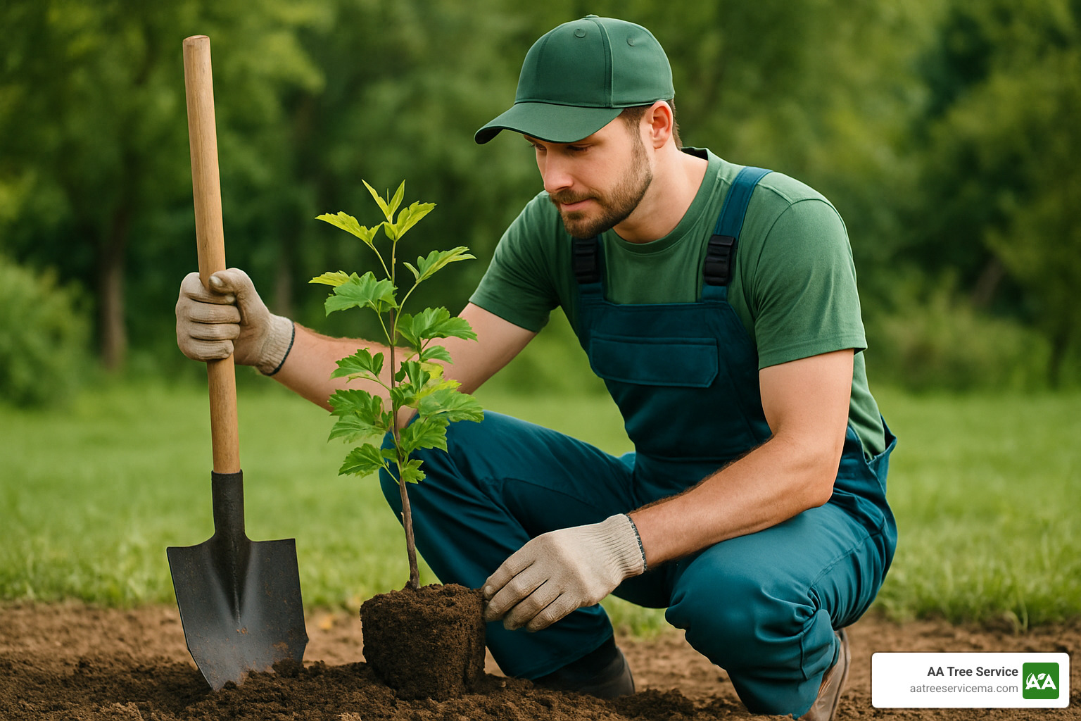 improperly planted tree with common mistakes labeled - Tree planting services