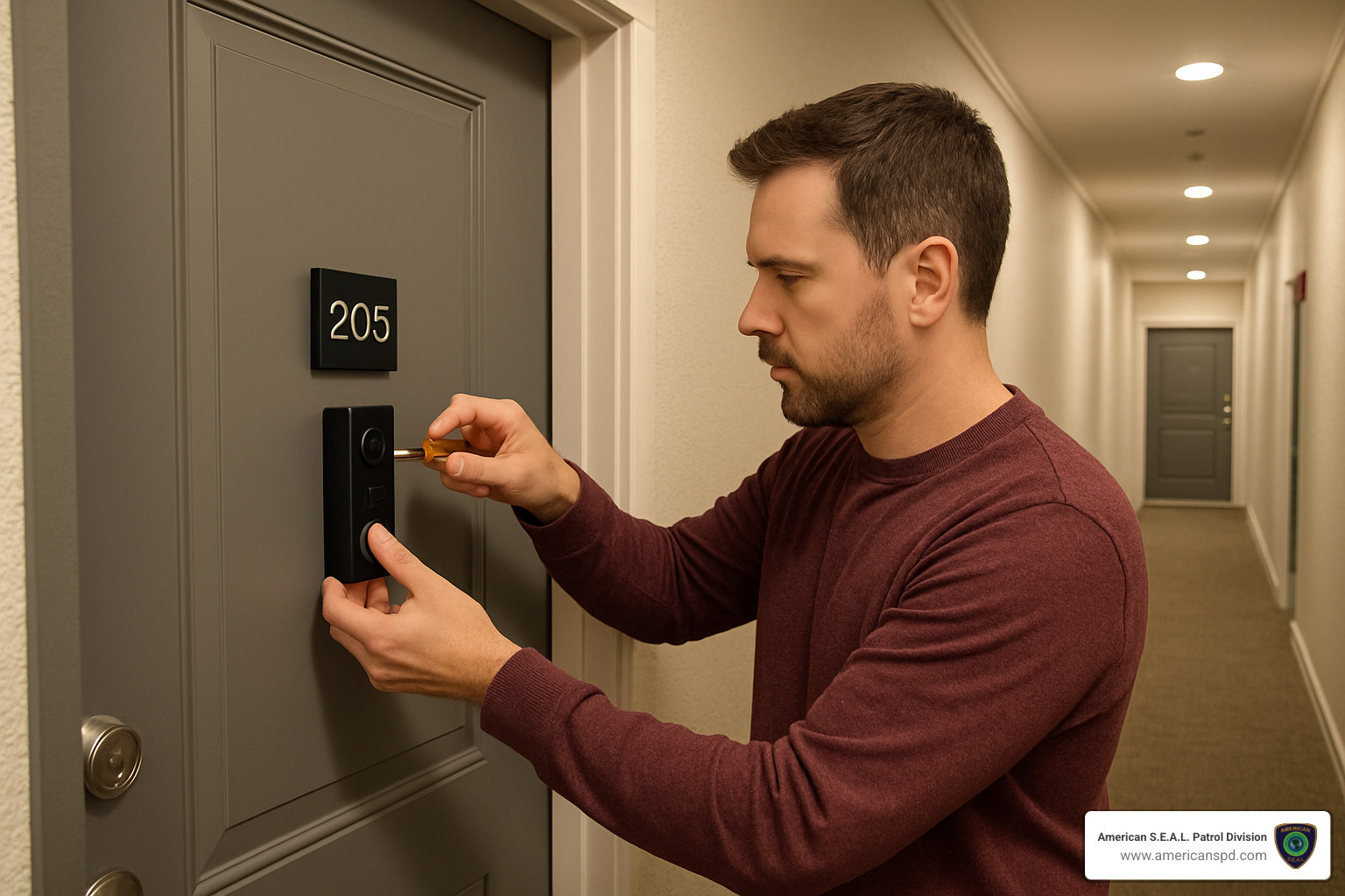 Navigating Apartment Security Camera Laws Without Breaking Rules 4 Tenant installing doorbell camera at apartment entrance - Apartment security camera laws