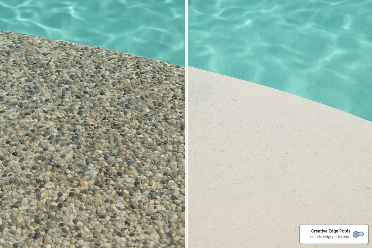 Close-up comparison of pebble versus plaster texture - gunite pool refinishing cost