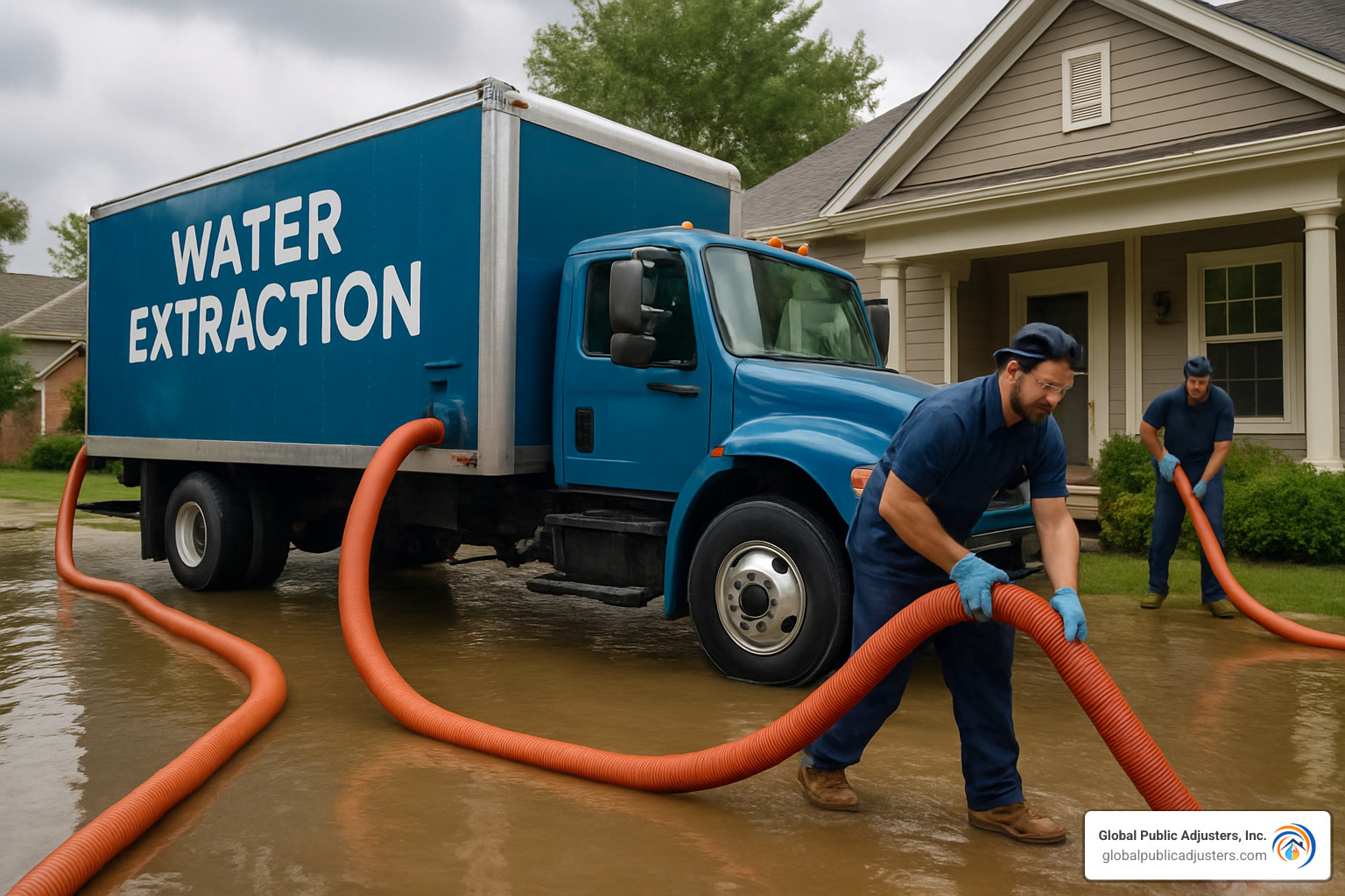 powerful truck-mounted water extraction equipment in action - water mold fire restoration