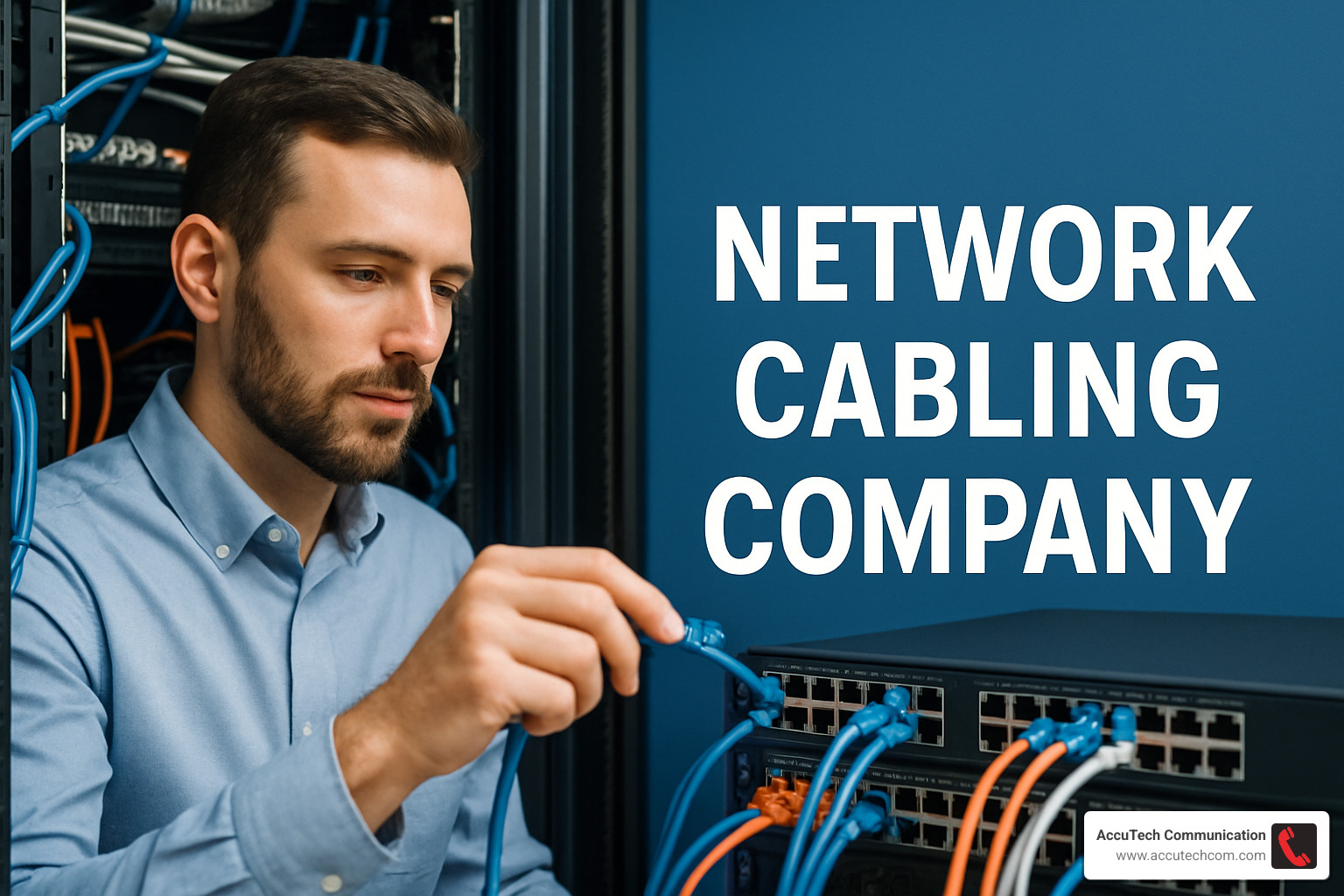 Certified technician testing network cabling with professional equipment - network cabling company