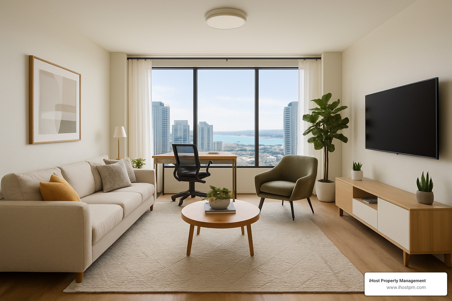 Executive apartment living room with workspace in San Diego - Executive housing San Diego CA
