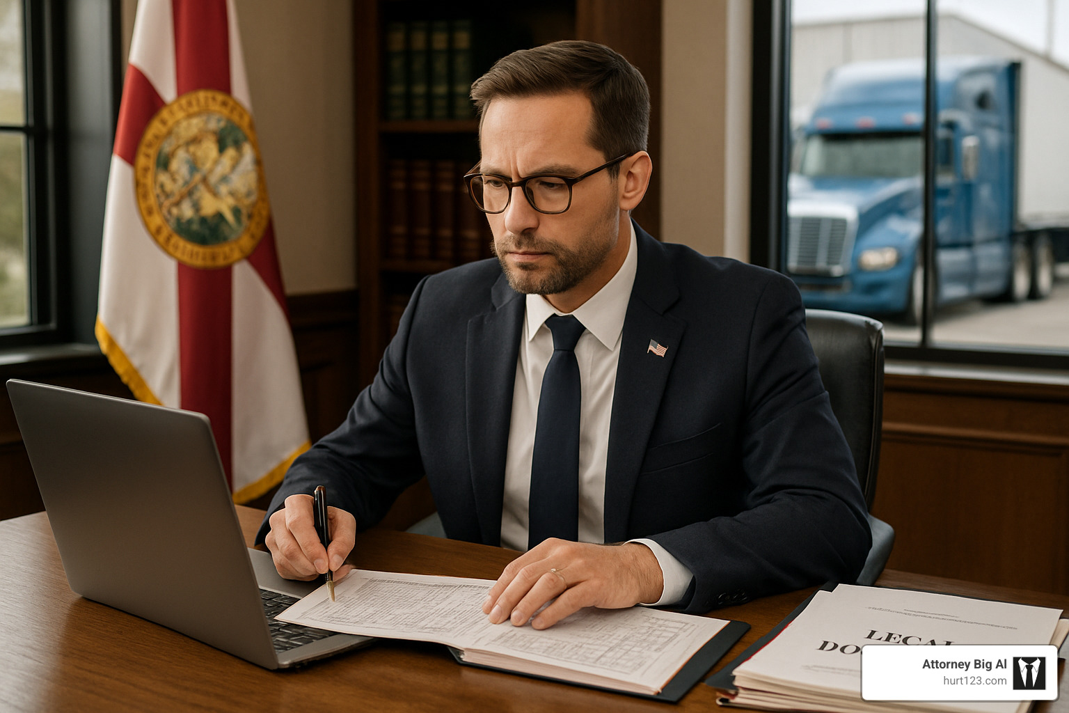 attorney reviewing truck driver logbooks and electronic data - Truck accident attorney Florida