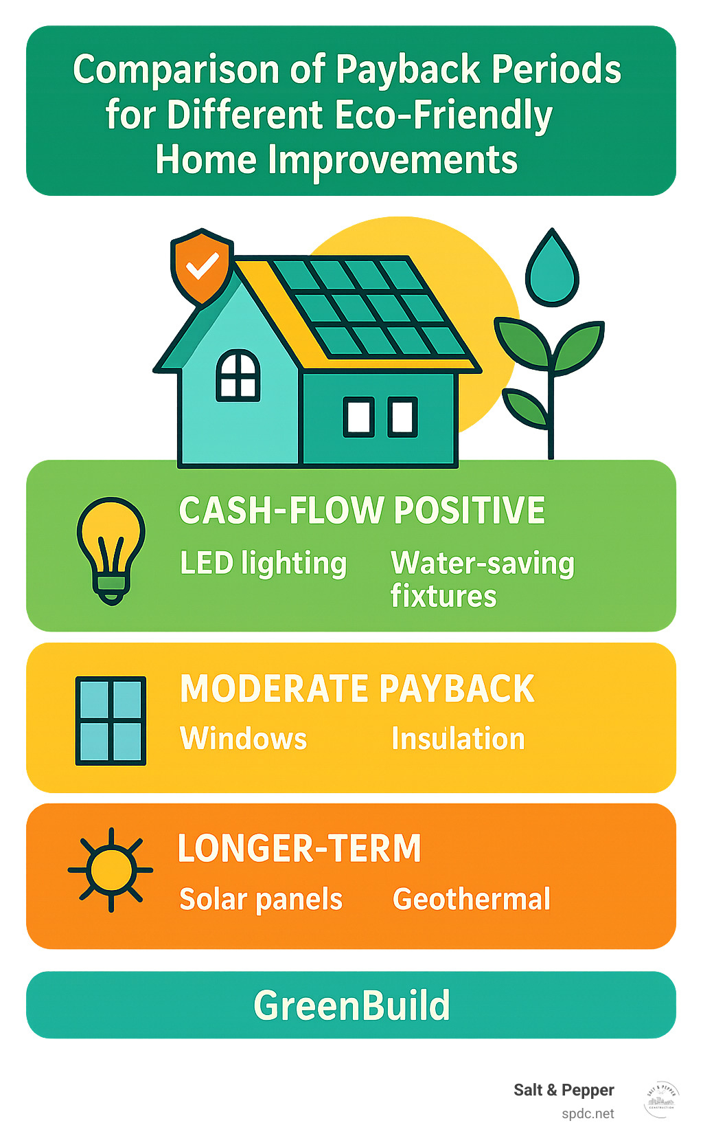 comparison of payback periods for different eco-friendly home improvements - Eco-friendly home renovations infographic