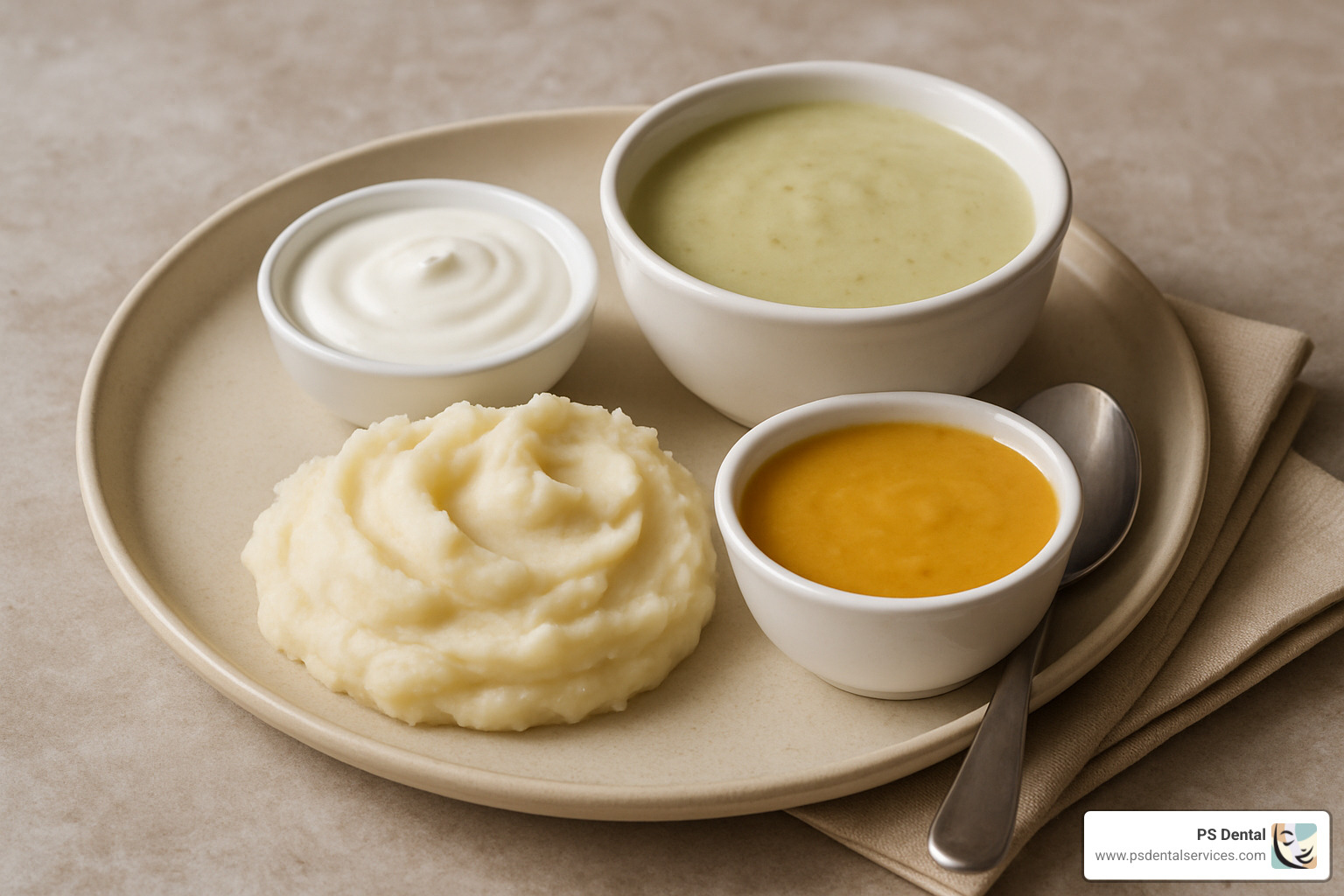 plate of soft foods recommended after dental work - cavity filling procedure