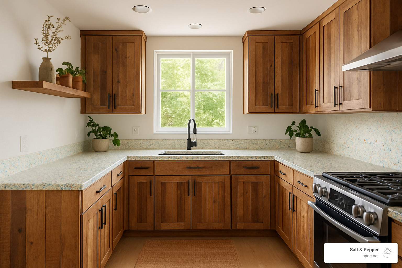 kitchen with reclaimed wood cabinets and recycled glass countertops - Eco-friendly home renovations
