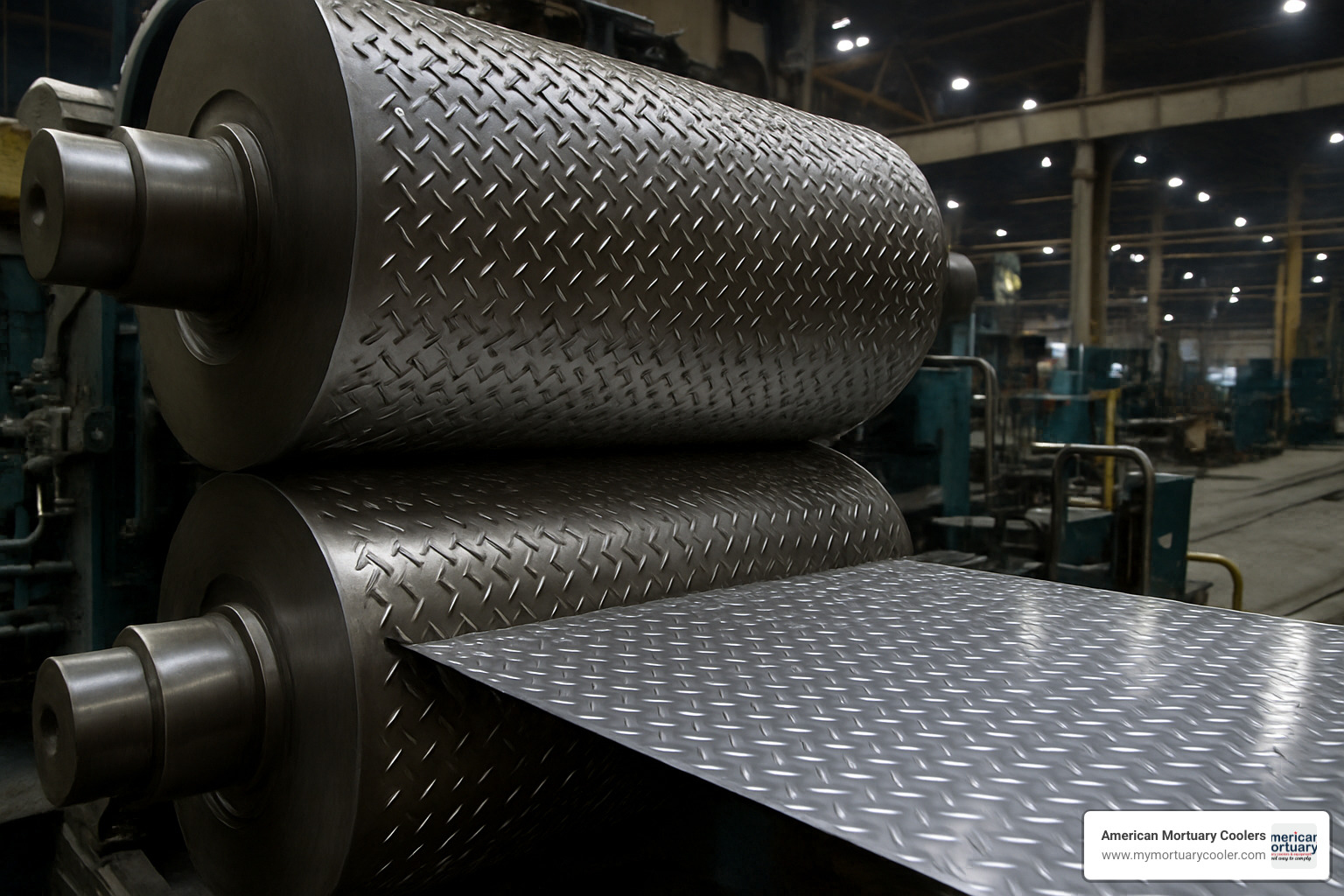 Steel mill embossing rollers used to create diamond plate pattern - stainless diamond plate