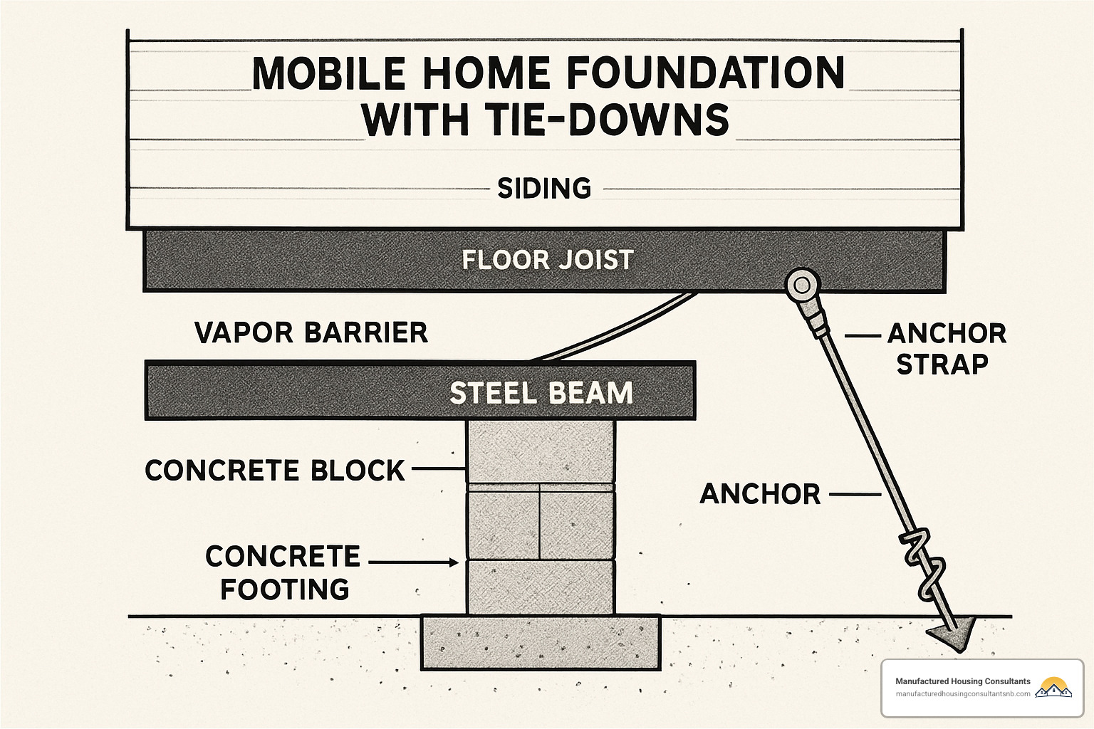 engineering diagram of mobile home foundation with tie-downs - mobile home foundation