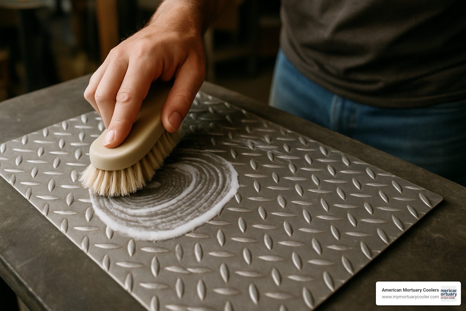 cleaning diamond plate with soft brush - dimond plate sheets