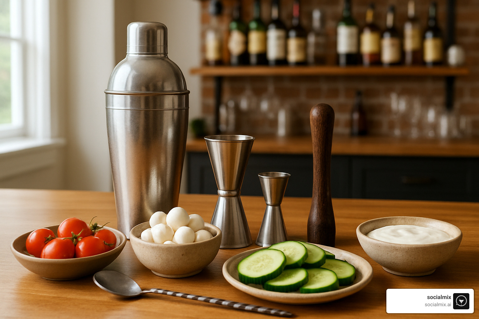 bartender tools with simple appetizer ingredients - appetizers