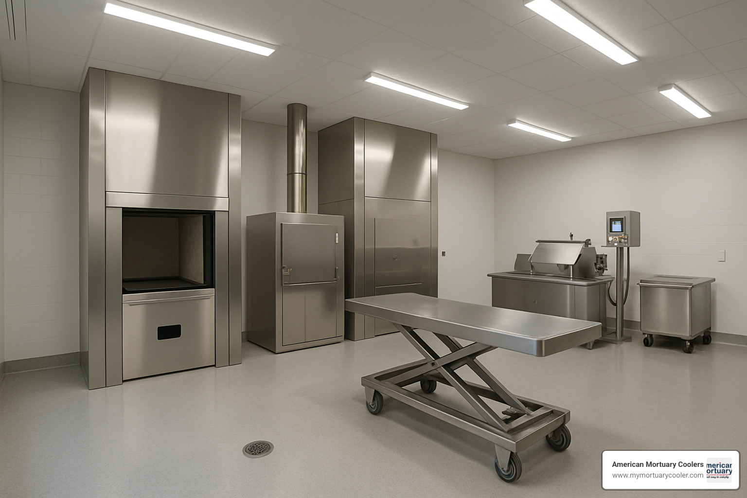 modern crematorium facility with cremation ovens and processing equipment - cremation ovens