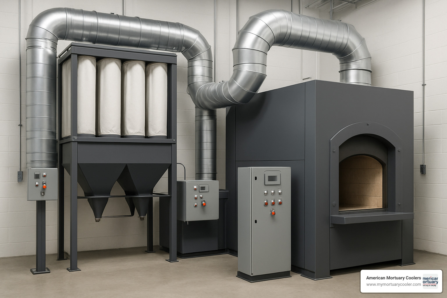 emissions control system with filtration equipment - cremation ovens