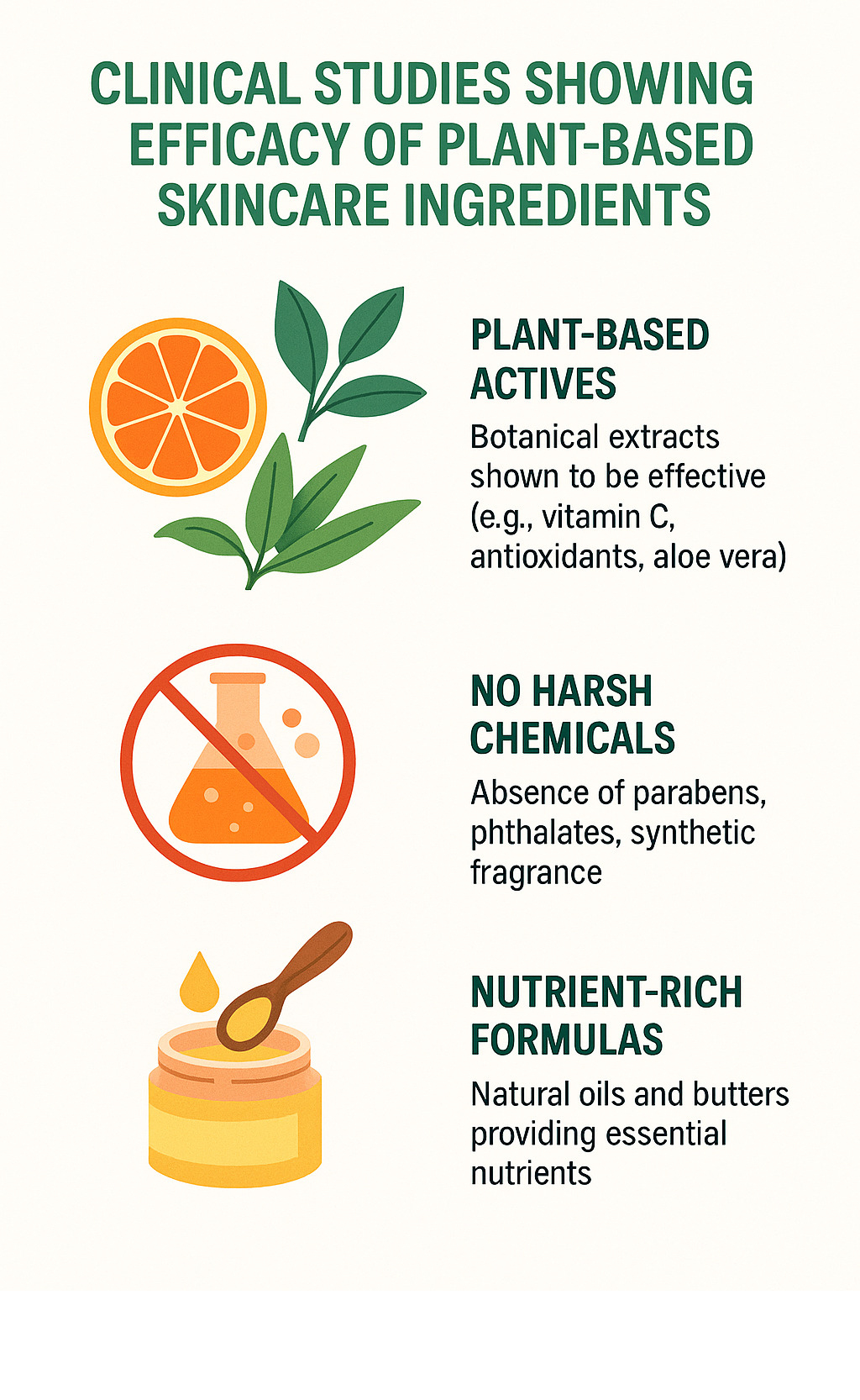 Clinical studies showing efficacy of plant-based skincare ingredients - eco friendly vegan skincare infographic 