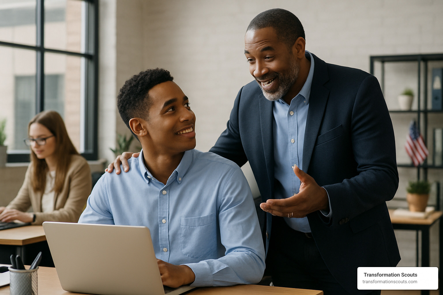 Leader mentoring employee in change leadership - change leadership strategies Leader mentoring employee in change leadership - change leadership strategies