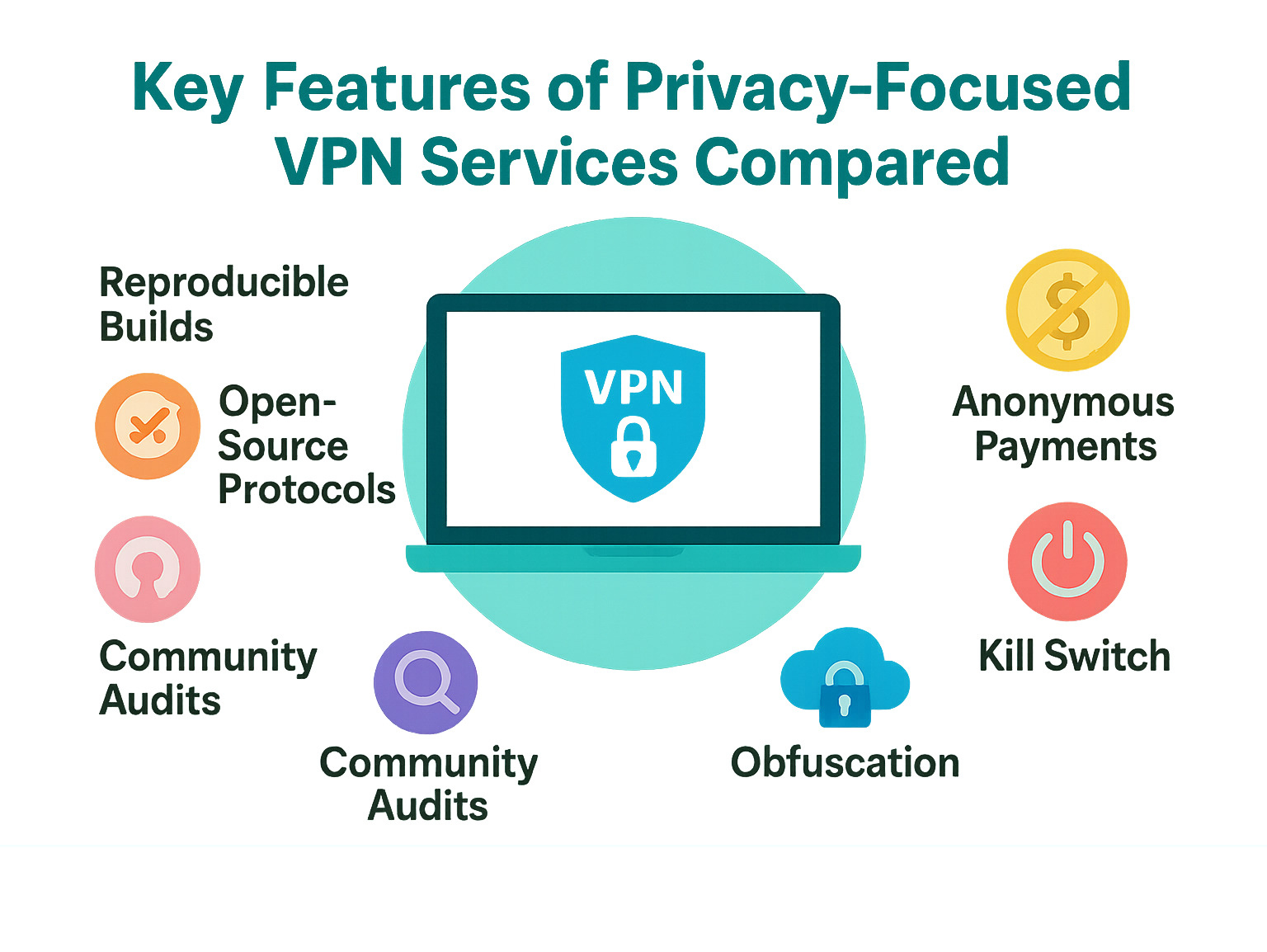 Key features of privacy-focused VPN services compared - privacy-focused VPN infographic 