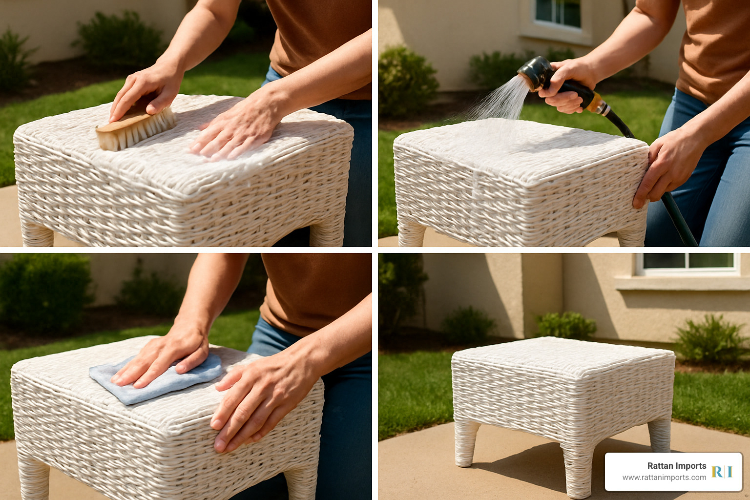 Step-by-step cleaning process for white resin wicker ottoman - white resin wicker ottoman