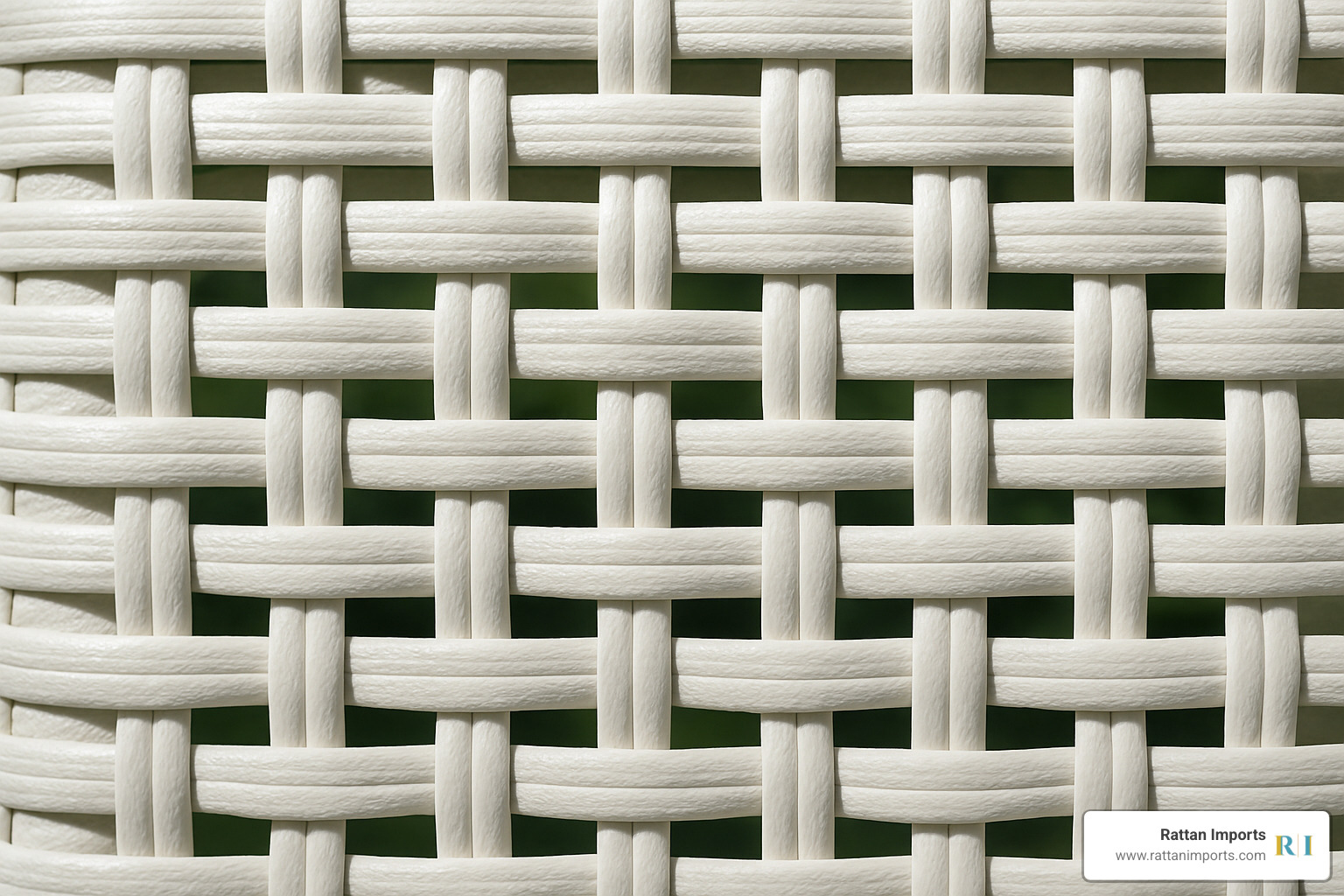 Close-up of white resin wicker weave pattern showing UV-resistant HDPE material - white resin wicker ottoman