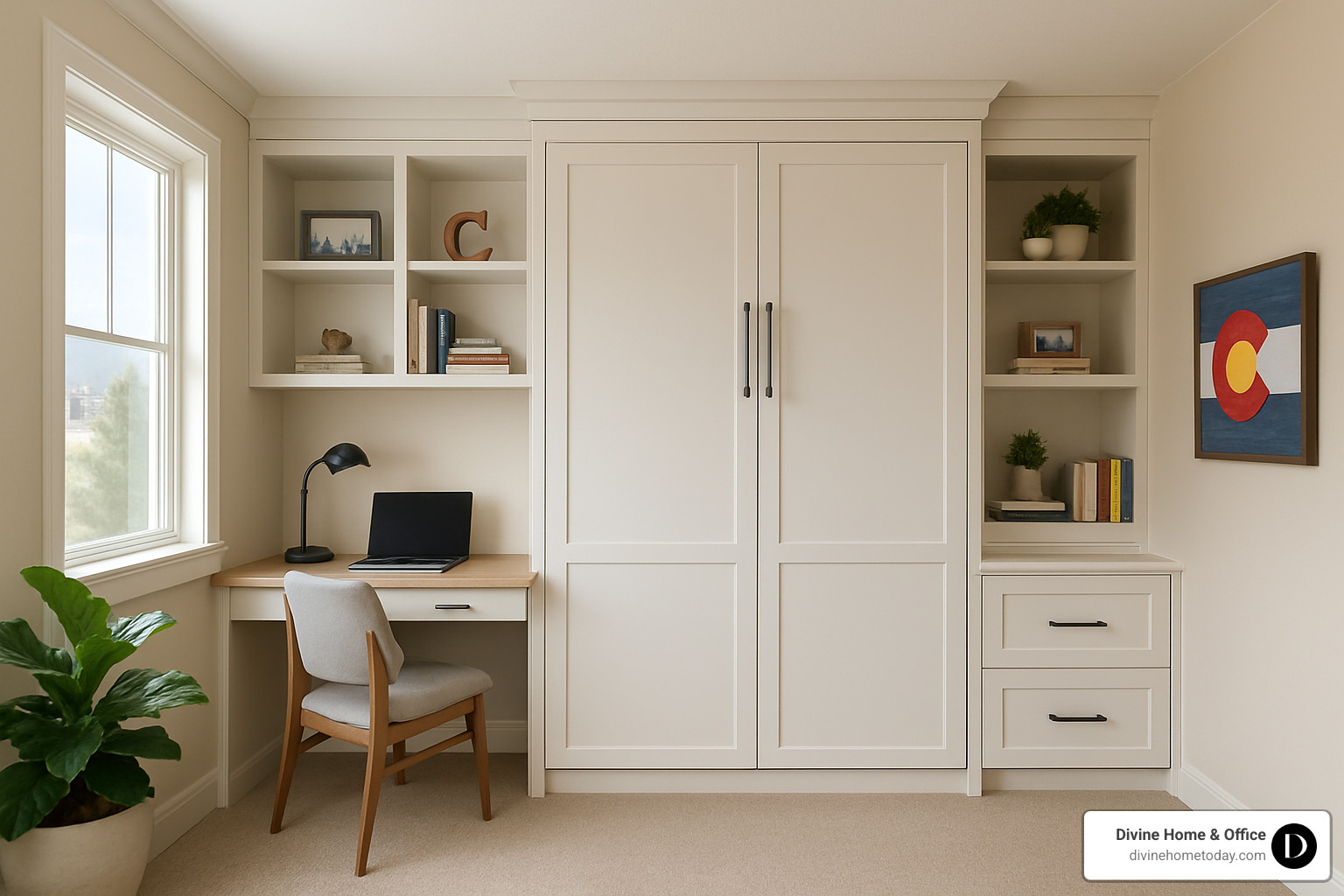 custom home office with wall-bed combination - Home office design Denver