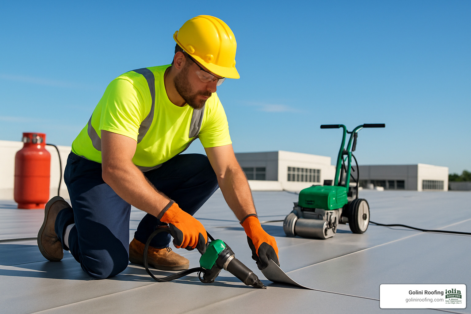 commercial roofing contractor installing roof - commercial roofing