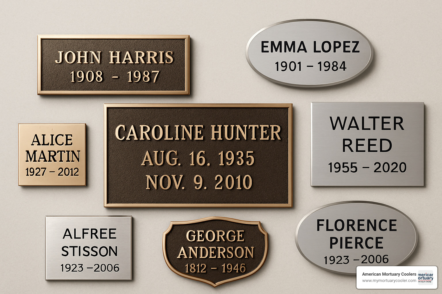 assorted cemetery name plate materials - cemetery name plates