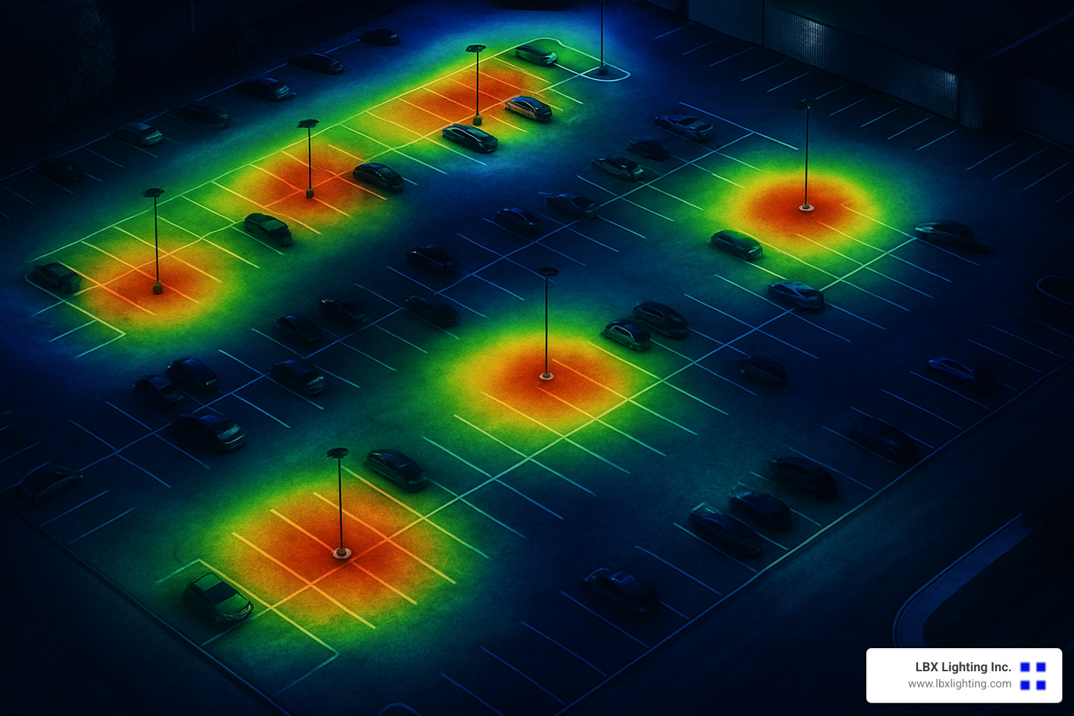 photometric heat map of a parking lot lighting design - Houston parking lot lighting