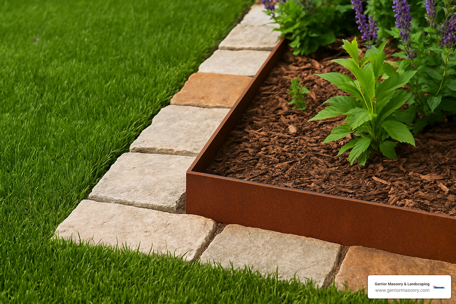 alternating stone and metal garden edging - Stone garden border ideas