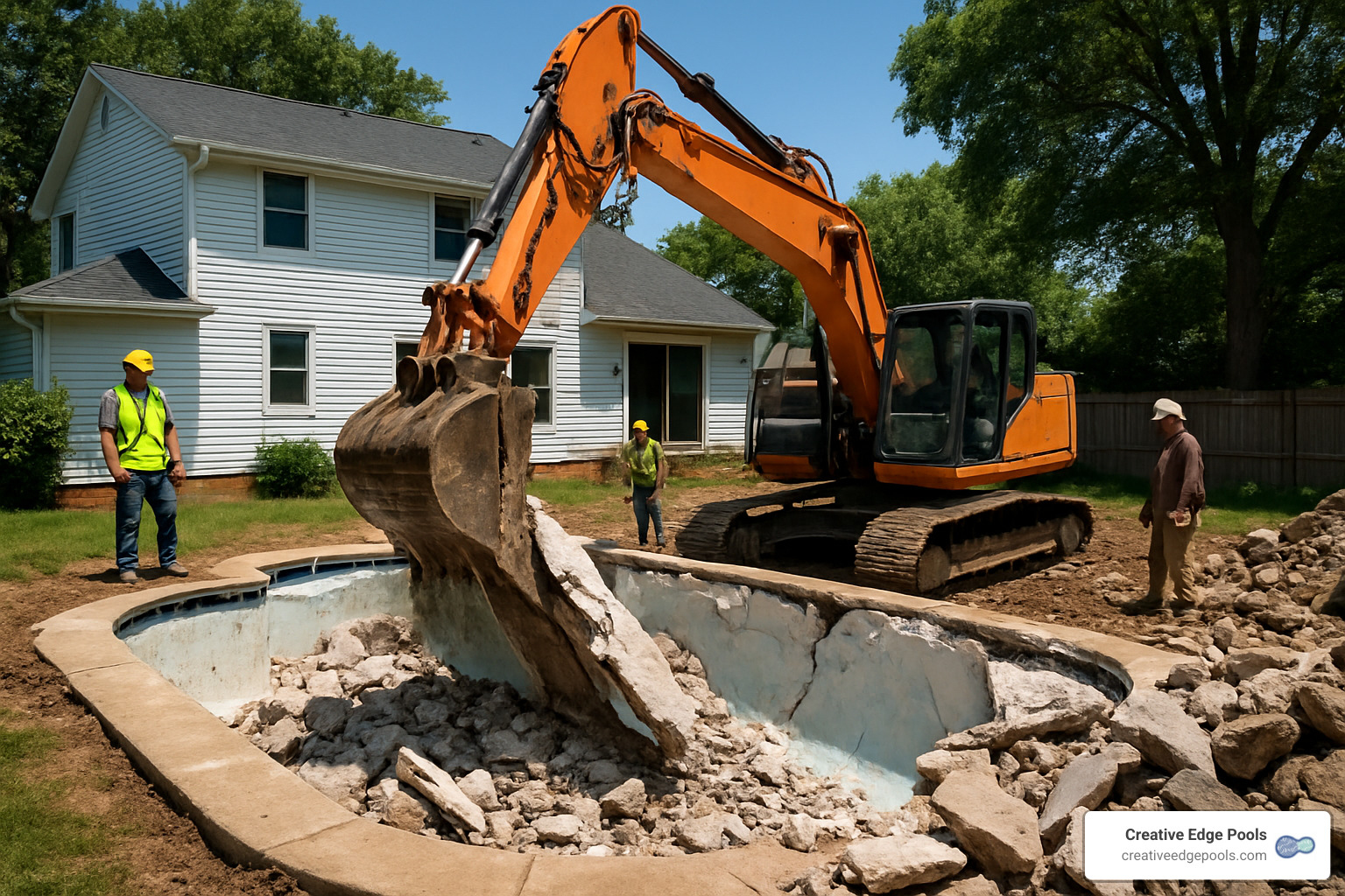 excavator removing pool shell - cost to remove an inground pool