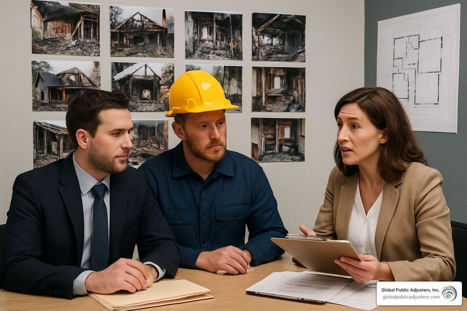 Different types of insurance adjusters at work - fire damage claims adjuster