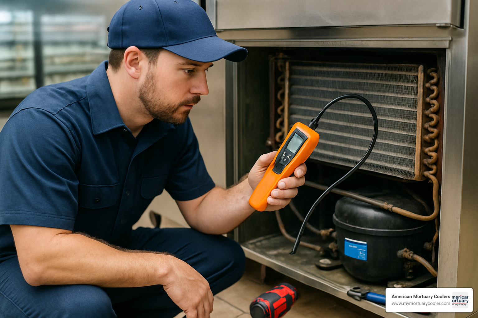 HVAC technician using electronic leak detector to find refrigerant leaks on evaporator coil - iced evaporator