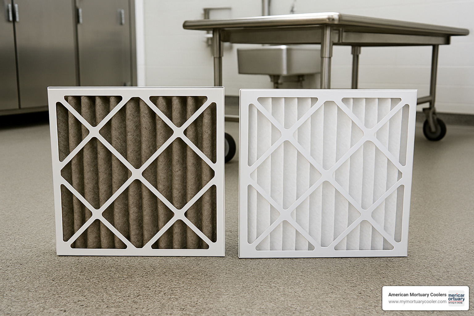 Dirty air filter next to a clean air filter showing the dramatic difference in airflow capacity - iced evaporator