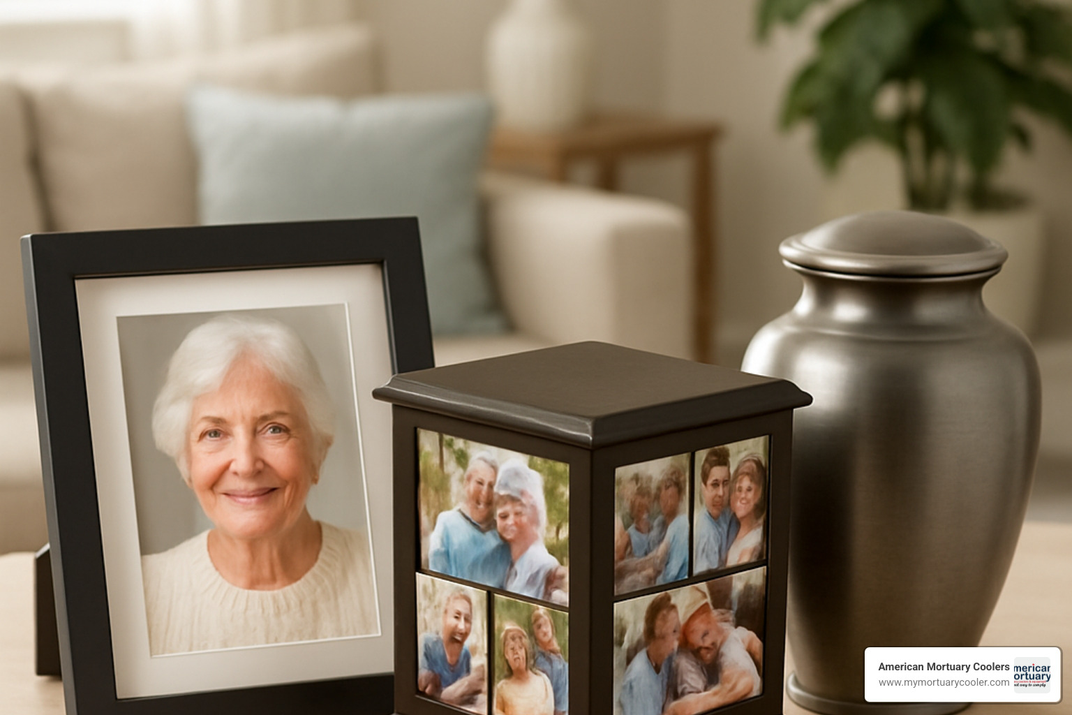 Comparison of different photo urn styles side by side - rotating memories cremation urn